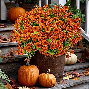 AXYLEX Künstliche Blumen für den Außenbereich, künstliche Pflanzen, 8 Bündel, künstlicher Buchsbaum, kein Verblassen, Kunststoffsträucher, Herbstdekoration, Bauernhaus, Haus, Garten, Erntedankfest,