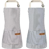 XLSXEXCL 2 Pack Stripes Kids Apron, Kids Cooking Aprons with 2 Pockets, Cute Kids Aprons for Cooking Adjustable