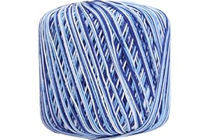Threadart 100% Pure Cotton Multicolor Crochet Thread - Variegated Denim Blues - Size 10 - Color 49