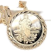 Saint Jude Pendant Necklace Figaro 26" San Judas Tadeo Virgen Centenario Medalla Oro Laminado