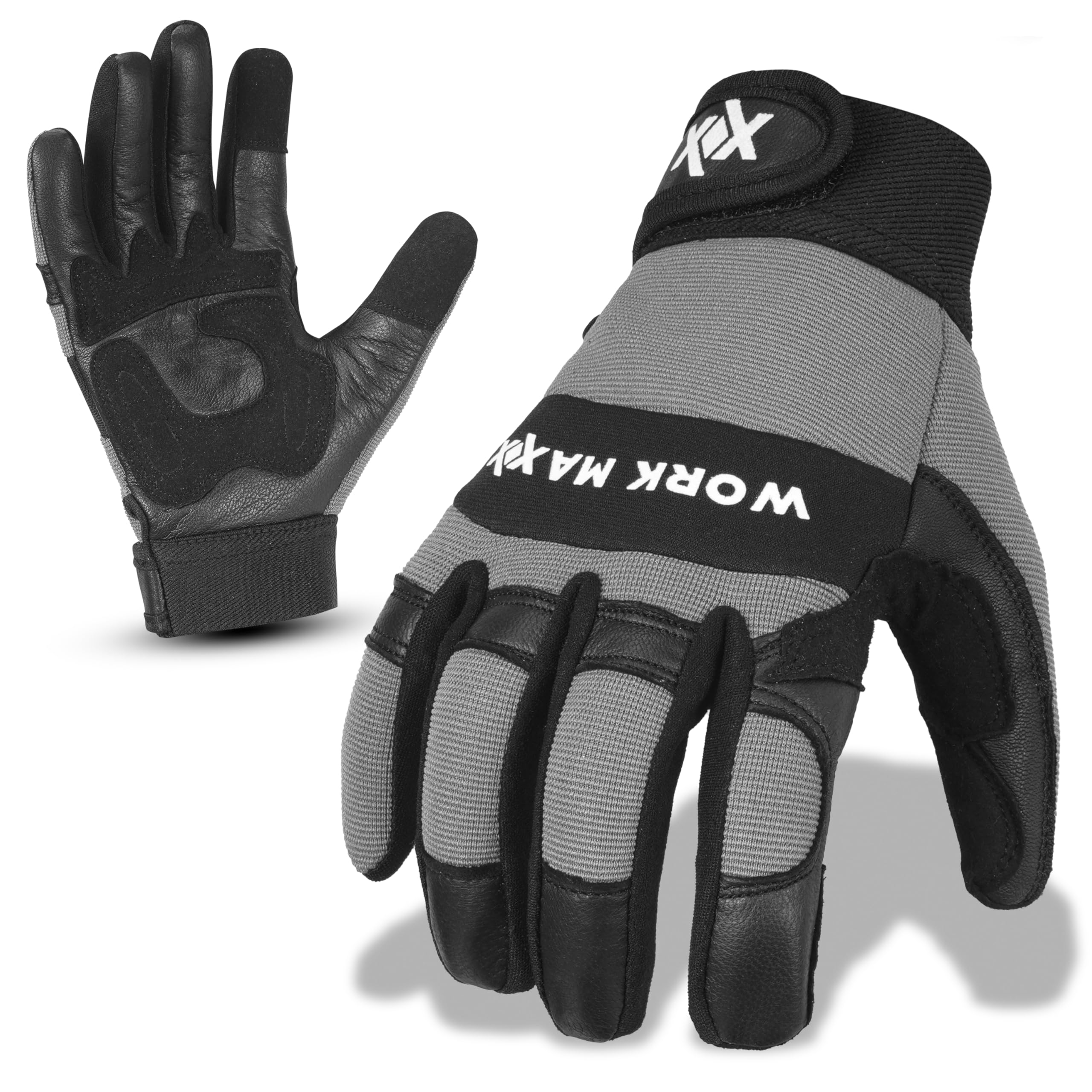WORKMAXX Gardening Working Gloves Garden Thorn Proof Flexible Heavy Duty Leather Mechanic Utility Dexterity Breathable Construction Gloves for Work Mens Women (GREY, MEDIUM)