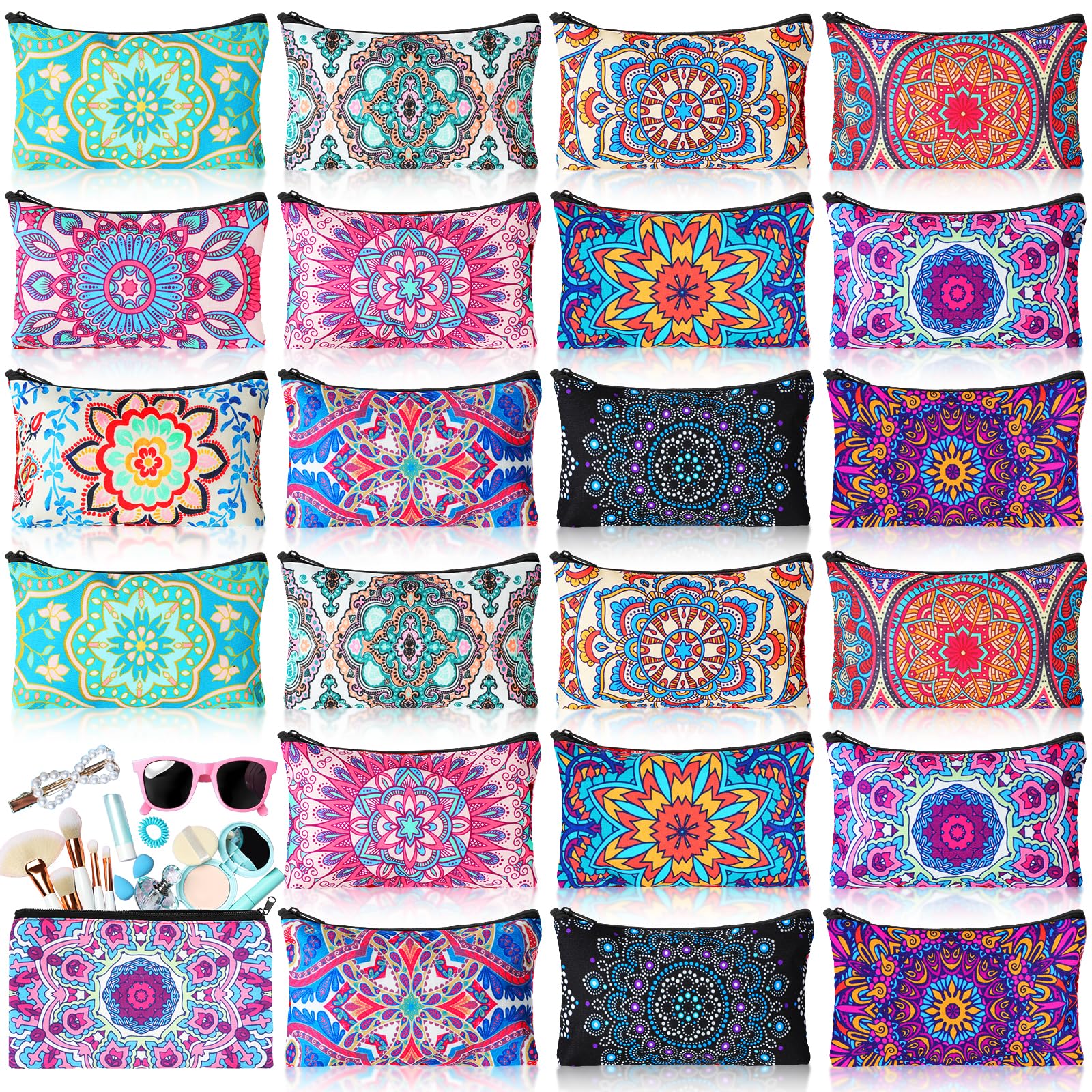 Photo 1 of SilTriangle 24 Pieces Makeup Bags Bulk Canvas Cosmetic Bags Purse Organizer Zipper Cosmetic Pouch Portable Travel Toiletry Pouch for Women Men Gifts, 7 x 4 Inch (Mandala)