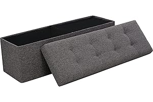 Ornavo Home 45 Inch Foldable Storage Ottoman Bench, Tufted Large Linen Storage Ottoman, Storage Chest, Foot Rest Stool, Bedroom Bench with Storage - (Charcoal Gray)