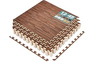 Sorbus 48Sq. Ft. Wood Grain Floor Tiles Foam Mat EVA Interlocking Mats Tile 3/8-Inch Thick Flooring Wood Puzzle Exercise Mats
