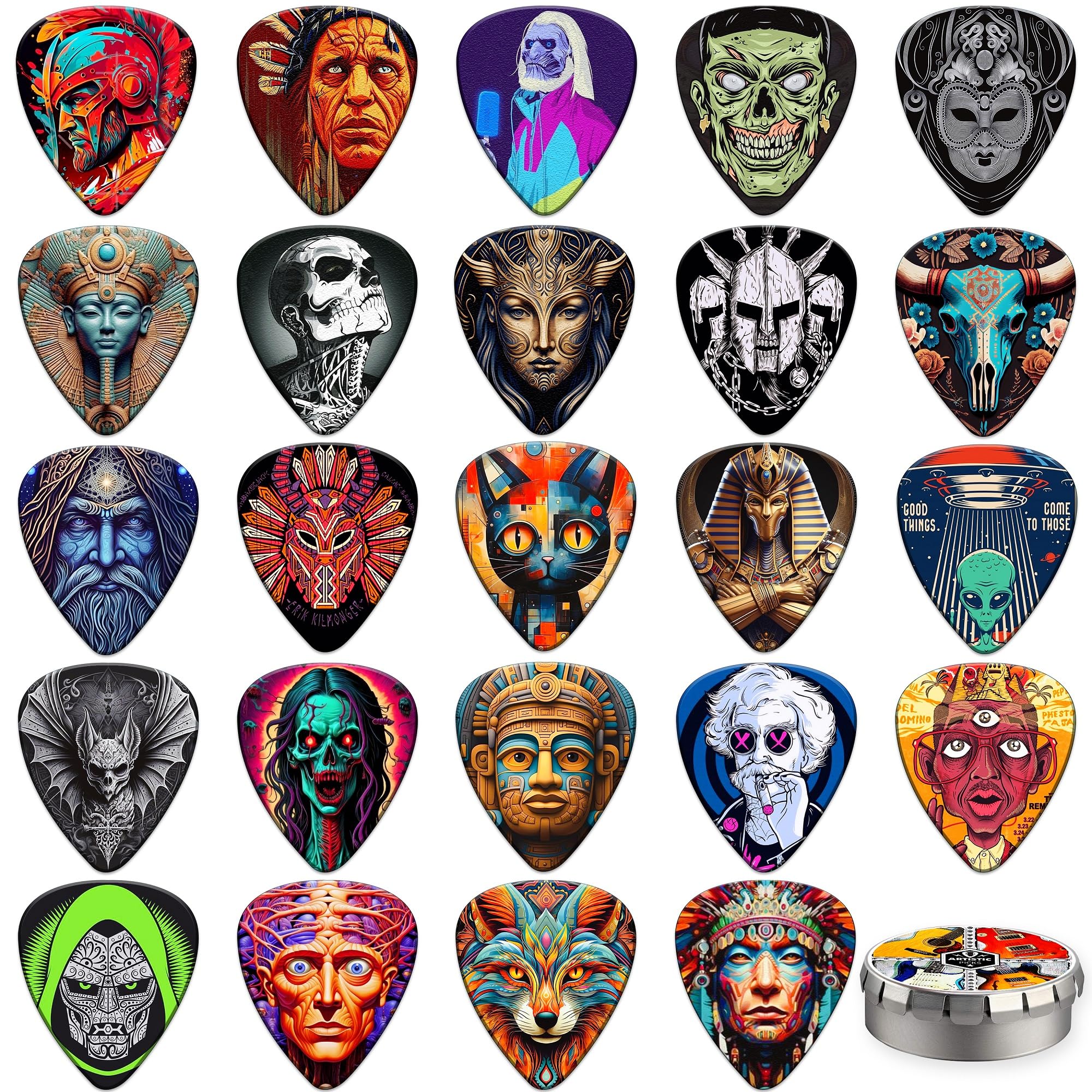 Guitar Picks 24 Pack Guitar Plectrums 0.46 0.71 0.96 1.2 Thin, Medium, Heavy Plectrums,Personalised Guitar Picks for Acoustic Guitar,Bass,Electric Guitar(Mix-7)