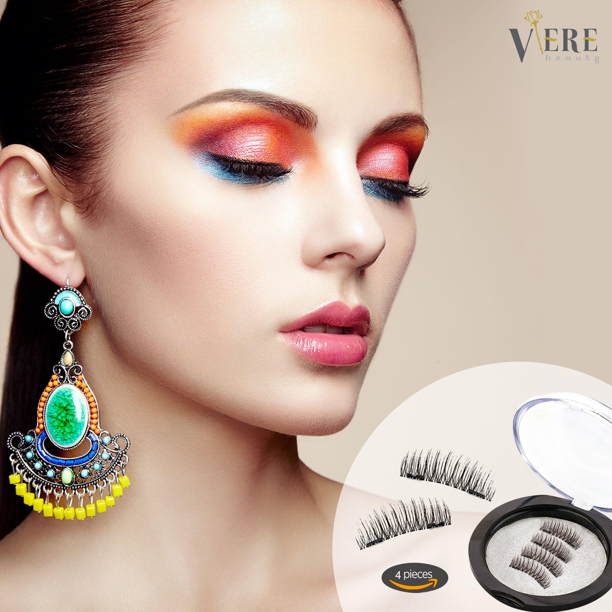 Magnetic Eyelashes,VerebeautyDouble Magnet False Eyelashes 3D Natural Look, Resuable, Ultra Light-Weight, and Thick Black Long Charming Fiber Eyelashes (3t, Black)
