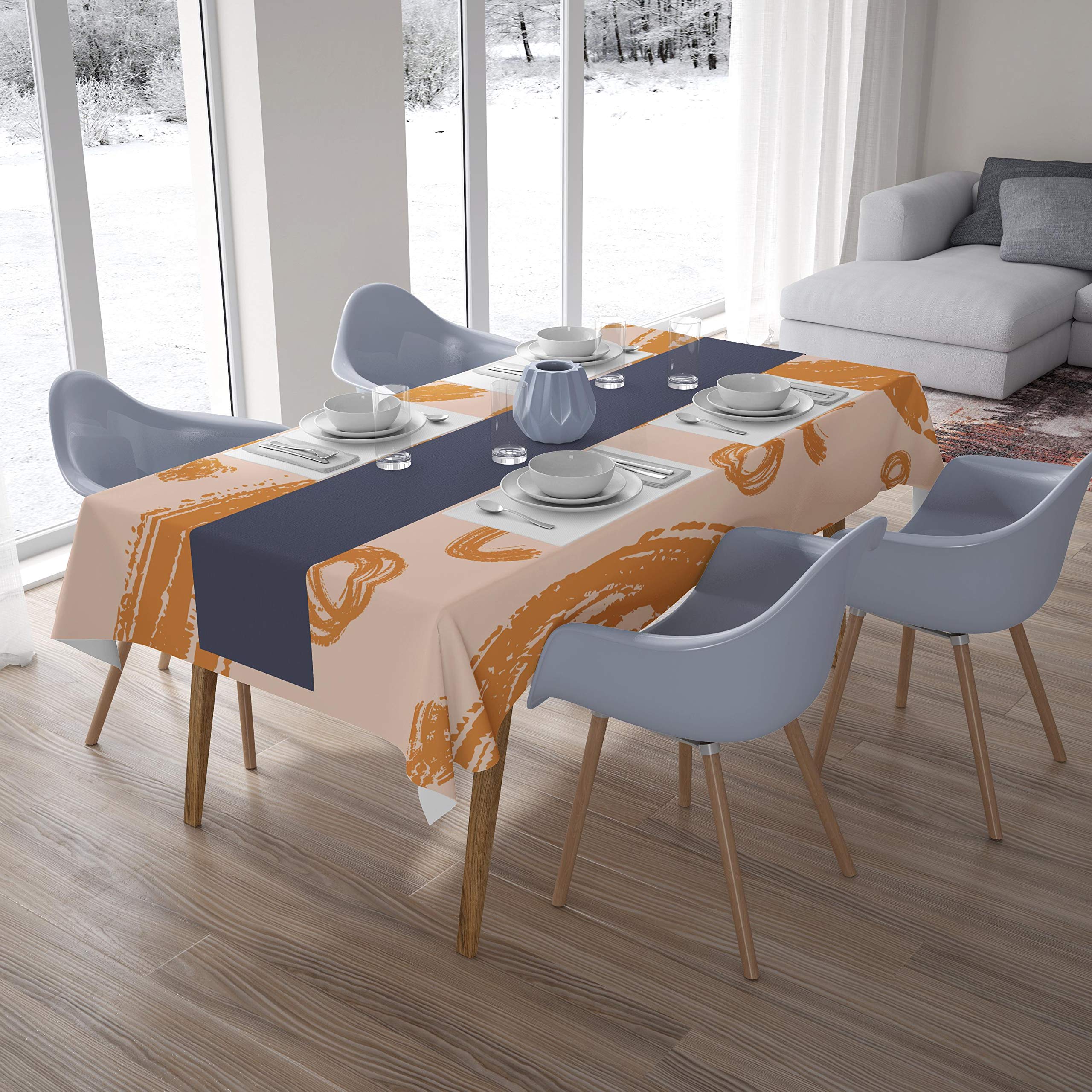 Bonamaison Kitchen Decoration, Tablecloth, Orange, Off White, 140 x 200 Cm - Designed and Manufactured in Turkey