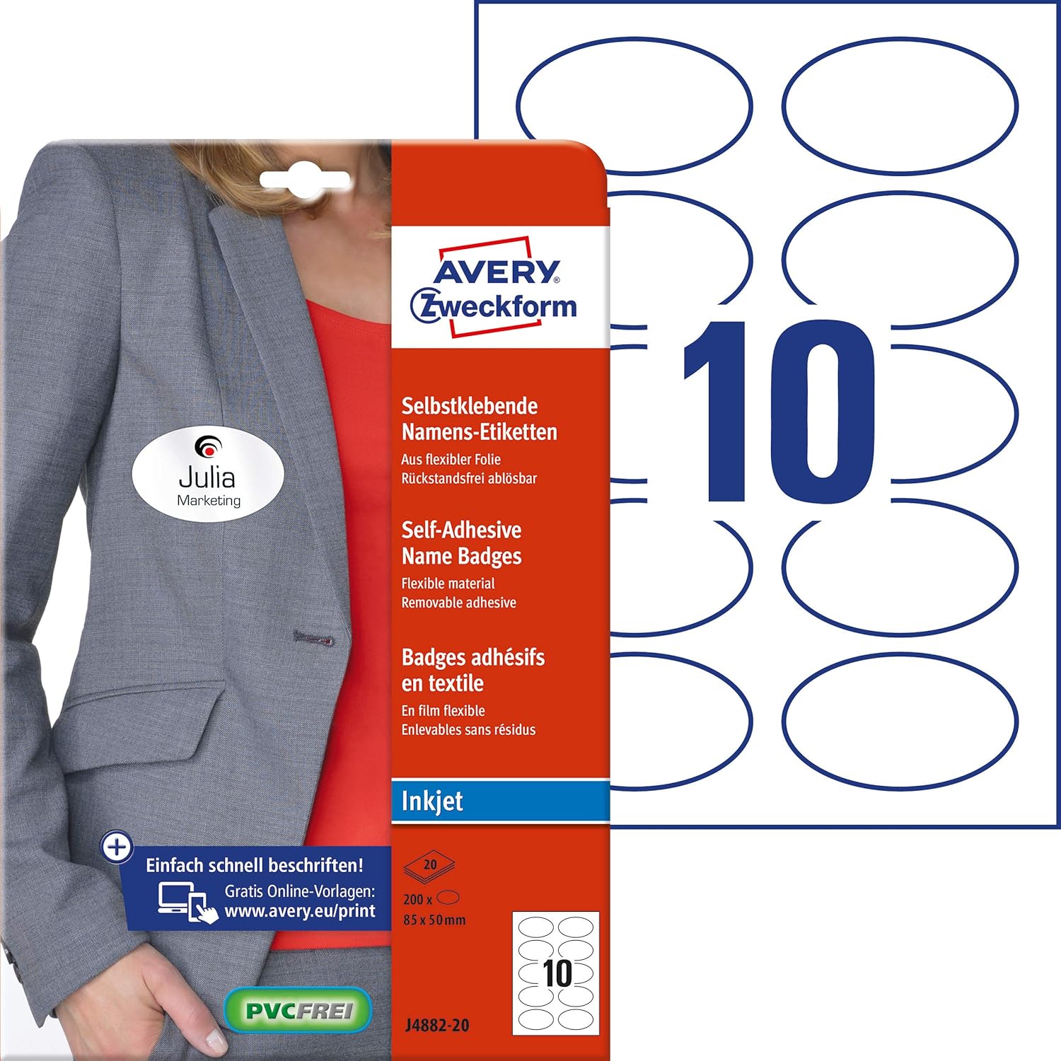 Avery Zweckform J4882-20 Name Labels (200 Name Stickers, 85 x 50 mm on A4, Self-Adhesive