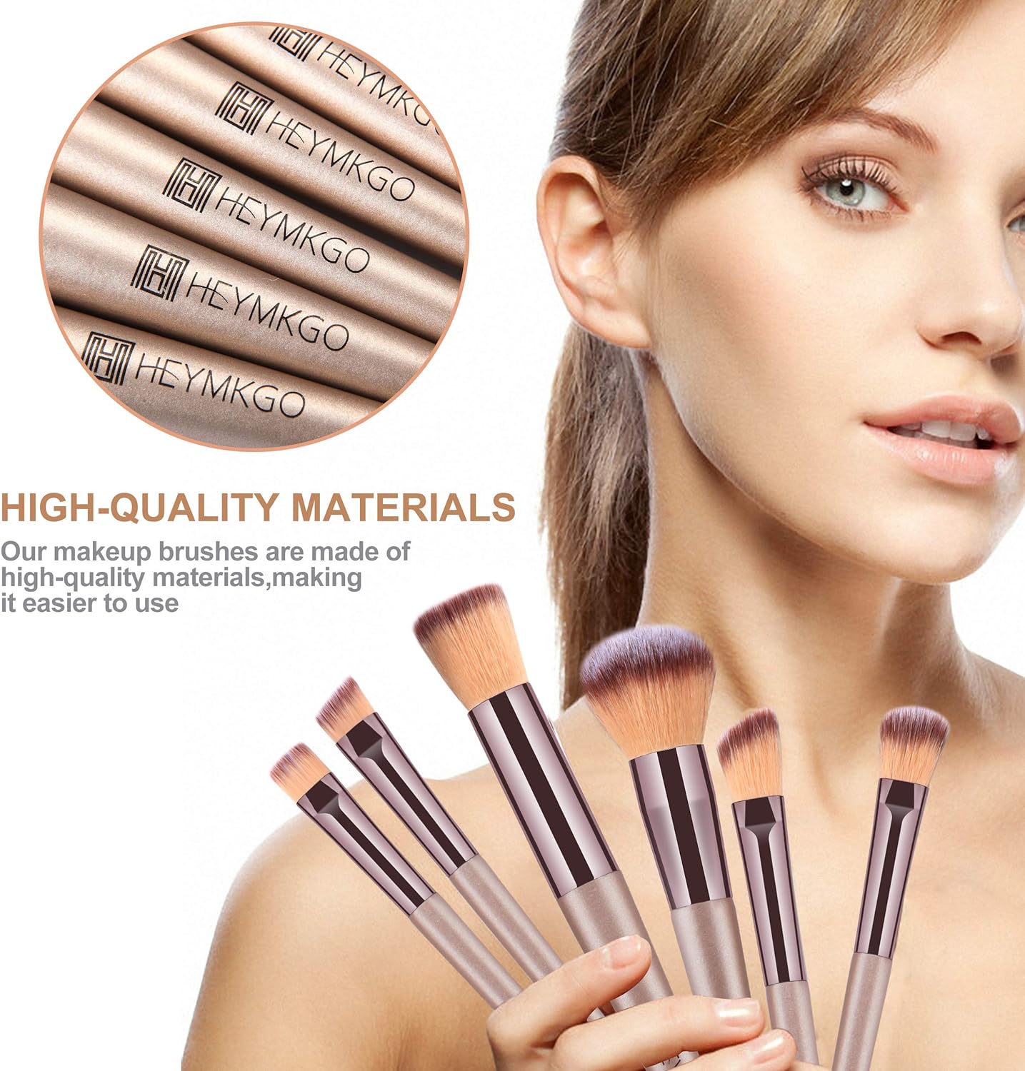 HEYMKGO Makeup Brushes, 15 Pcs Make Up Brushes Set Professional Champagne Gold Makeup Brush Pack - Image 4