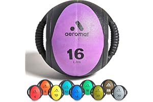 Aeromat Dual Grip Power Medicine Balls for Abdominal Training and Rotational Movements - 9" Diameter - Weights Color-Coded