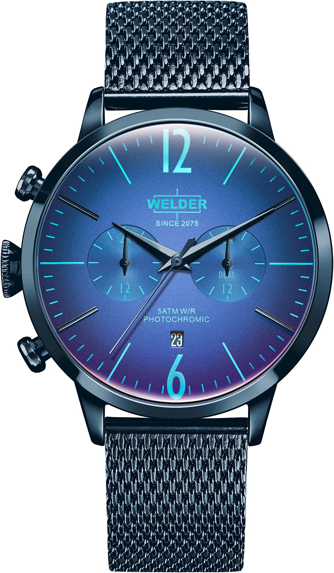 Welder Moody Stainless Steel Blue Mesh Dual Time Watch with Date 42mm