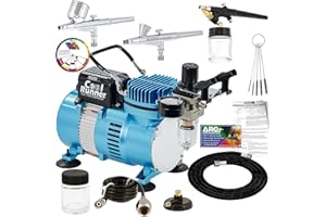 Master Airbrush Cool Runner II Airbrush Kit with Dual Fan Air Compressor, 3 Airbrushes, Cleaning Brushes, Holder, Color Mixing Wheel & How-To Air Brush Manual, Gravity & Siphon Feed