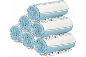 GLAMBURG Peshtemal Turkish Towel Cotton Oversized Beach Towels 36x71 Set of 6 for Adults, Soft Durable Absorbent Extra Large Bath Sheet Hammam - Aqua Blue