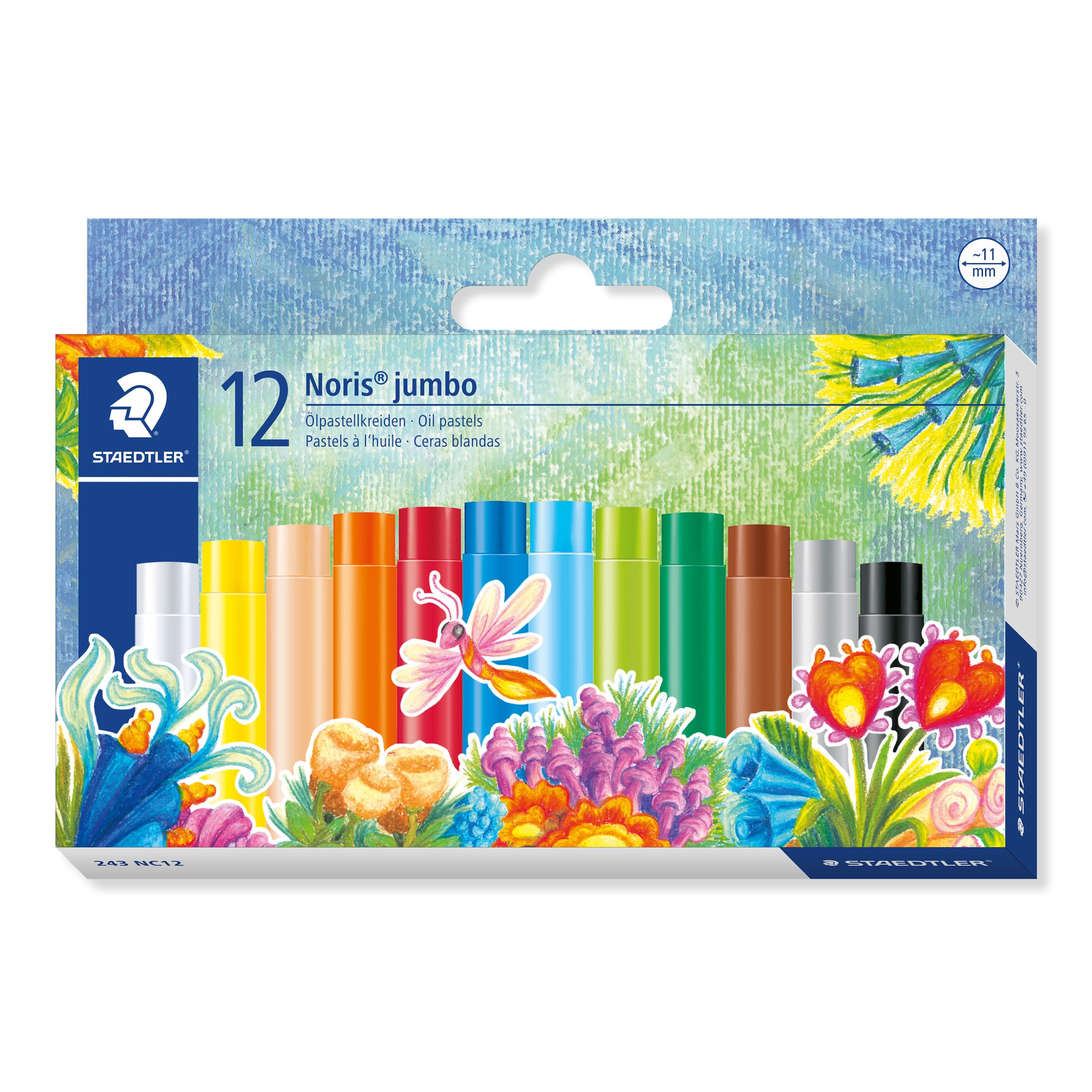 STAEDTLER 243 NC12 Noris Jumbo Oil Pastels 11mm - Assorted Colours (Pack of 12)