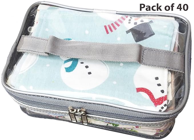 Wonder Care - Reusable Baby Cloth Wipes 5x 7 inches- 100% Cotton Flannel Cloth- 2 Layers-Ultra Soft - Assorted Color Prints with Free Box (40 Pack)