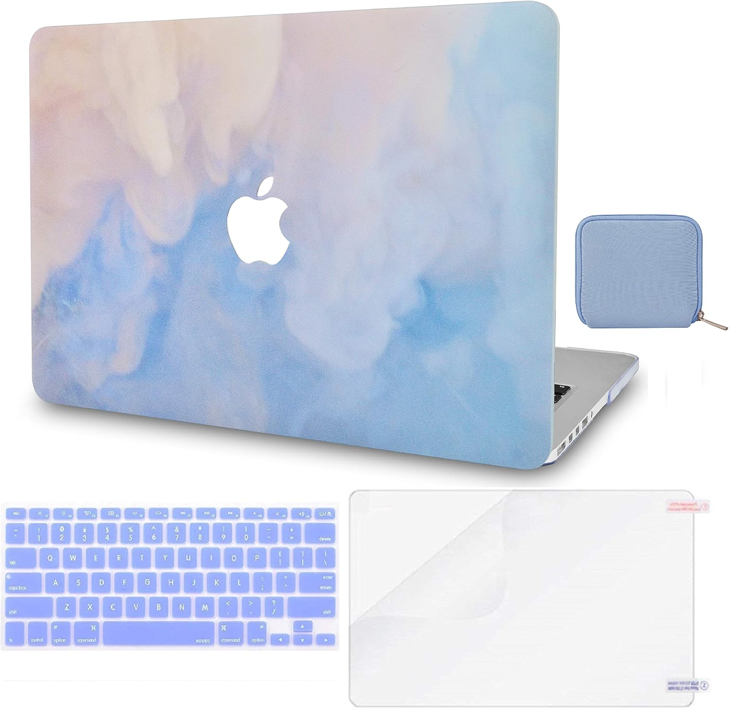 LuvCase 4 in 1 Laptop Case Compatible with MacBook New Air 13 Inch (2021/2020) A2337 M1/A2179 (Touch ID) Retina Display Hard Shell Cover, Pouch, Keyboard Cover & Screen Protector (Blue Mist)