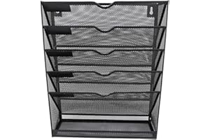 Hyuduo Wall File Folder Holder, Metal 6 Tiers, Space Saving Vertical Rack for Office or Classroom, Easy Setup with Label Slot