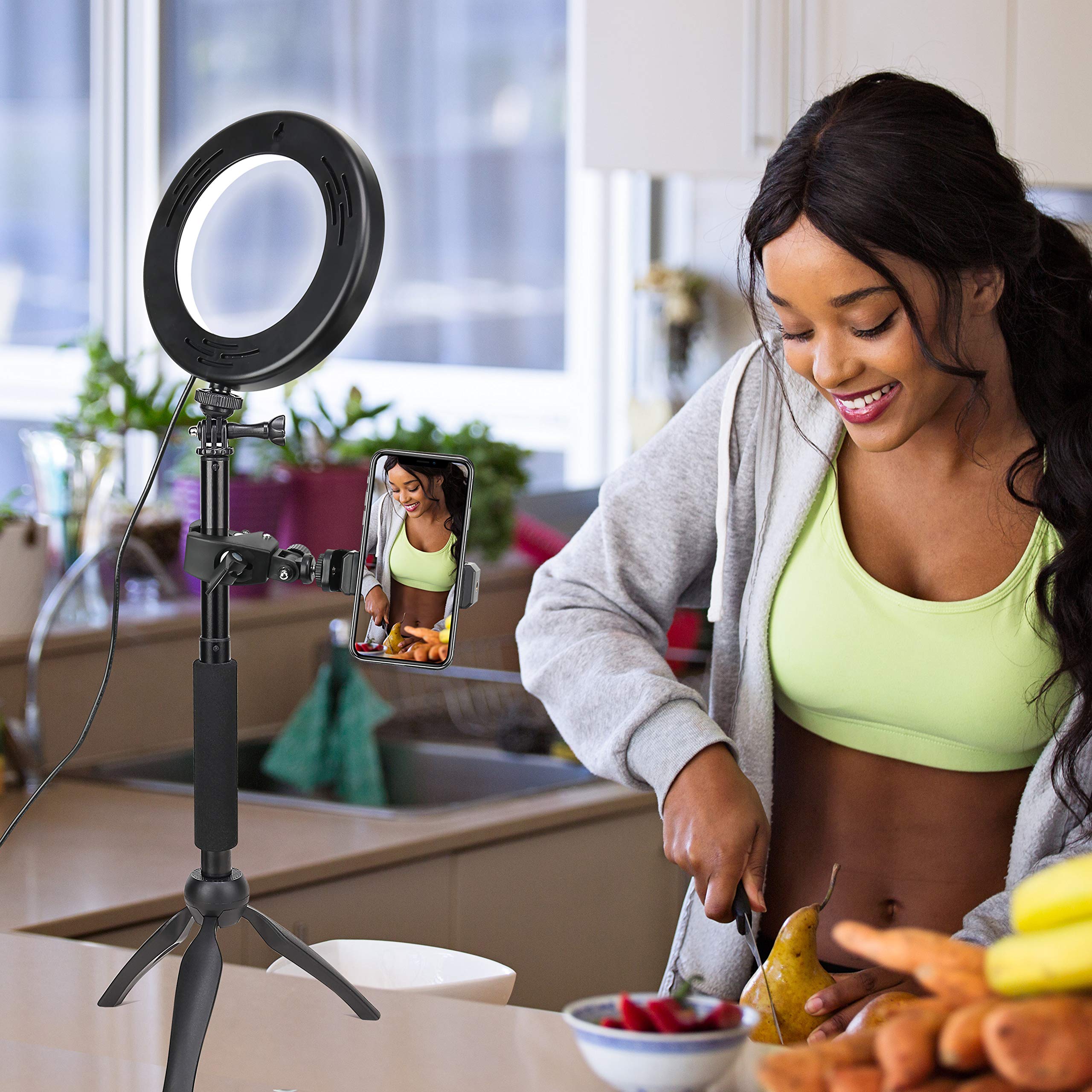 Zomei LED Dimmable Ring Light with Selfie Stick, Mini Tripod, Cellphone Holder for Phone Live Streaming YouTube Video Shooting Photography