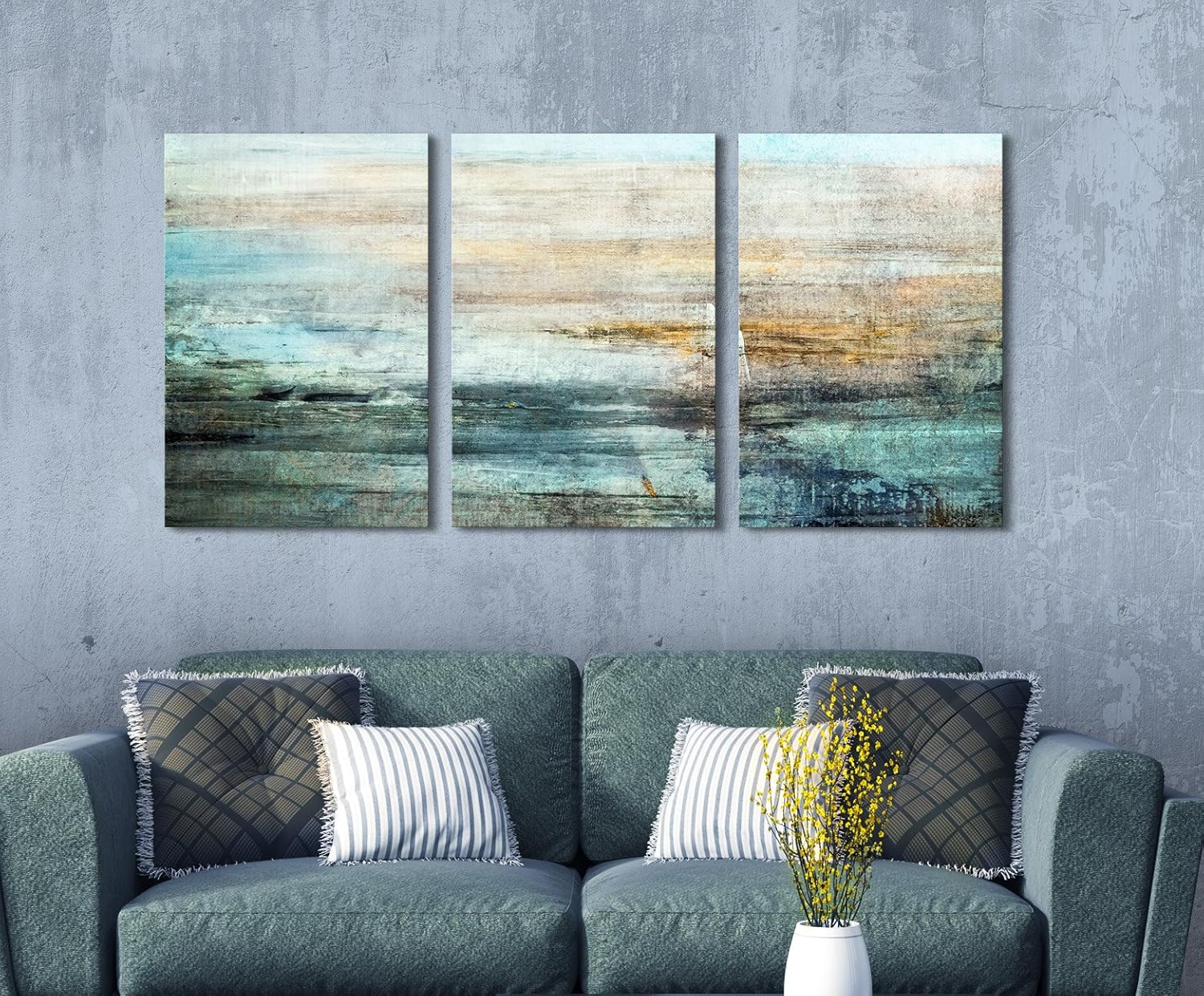 3 Panel Canvas Wall Art - Abstract Grunge Color Compositon - Giclee Print Gallery Wrap Modern Home Art Ready to Hang - 36