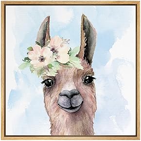 SIGNWIN Framed Canvas Wall Art Nursery Baby Llama...