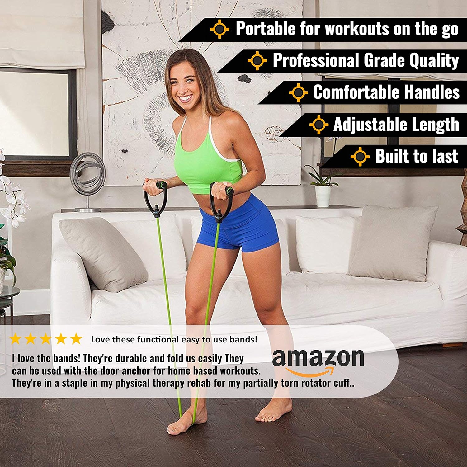 DYNAPRO Resistance Bands Workout Equipment with Easy Grip D Handle, Adjustable Length, and 5 Tension Levels : Sports & Outdoors