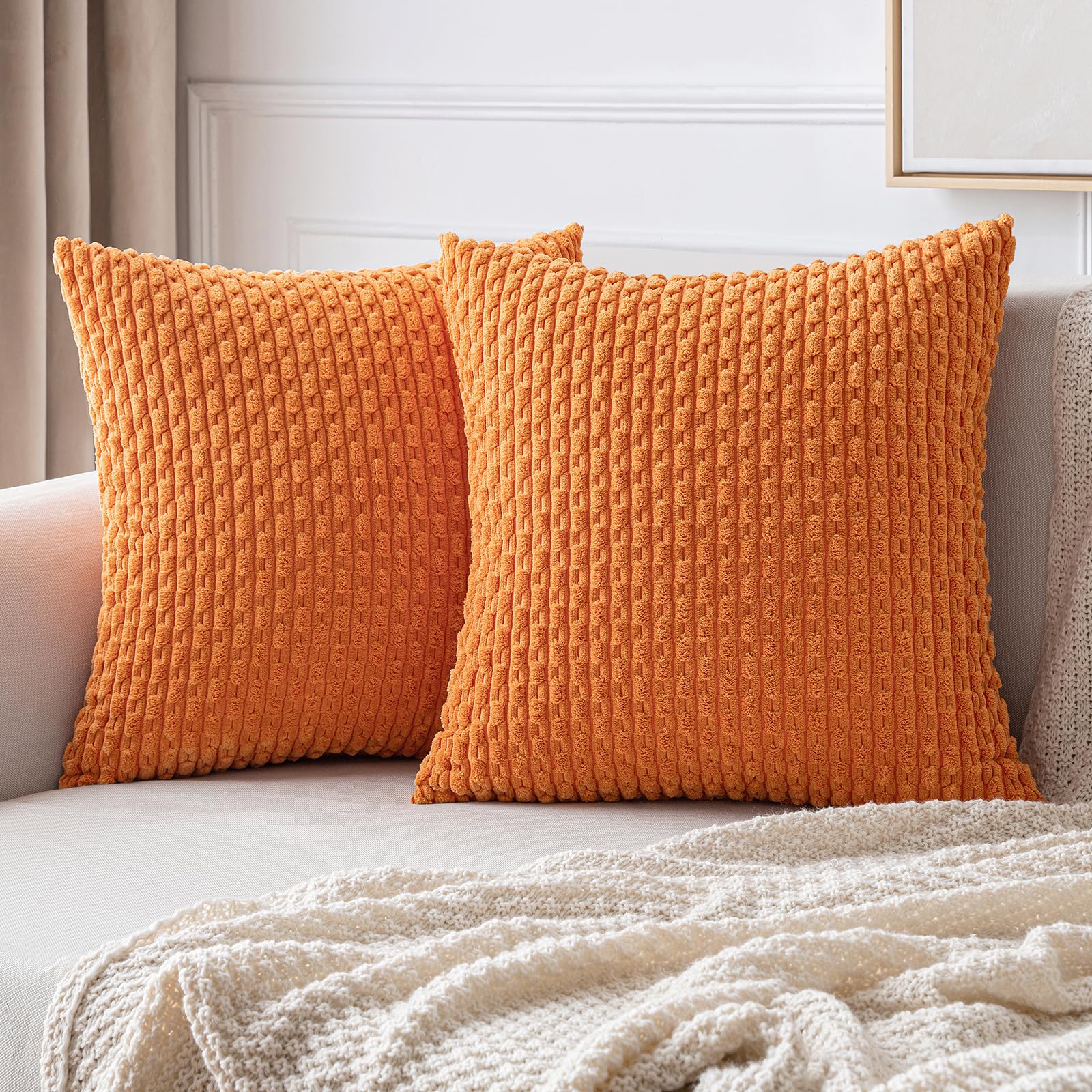 MIULEE Corduroy Cushion Covers Decorative Soft Throw Pillow Cover Square Pillowcase for Sofa Livingroom Chair Bedroom with Invisible Zipper 18x18 Inch 45x45 cm Pack of 2 Orange — image 1