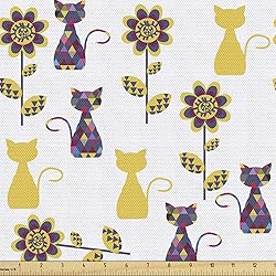 Ambesonne Cat Lover Fabric by The Yard, Funny Poly