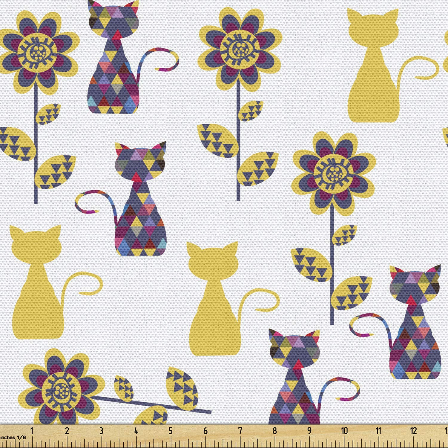 Ambesonne Cat Lover Fabric by The Yard, Funny Poly