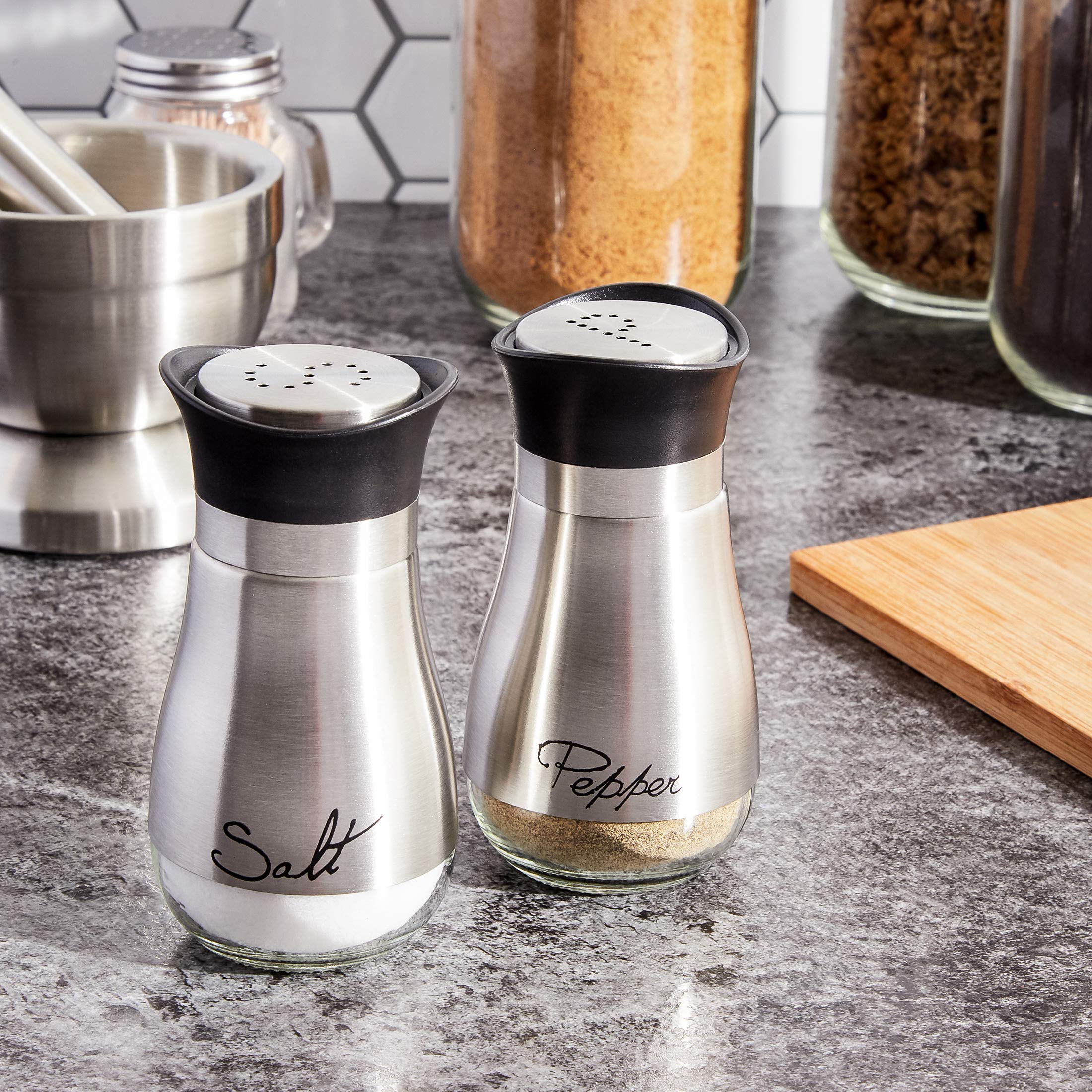 Salt and Pepper Shakers - Salt Shaker- Elegant Designed 10cm High Grade Stainless Steel Salt and Pepper Shakers