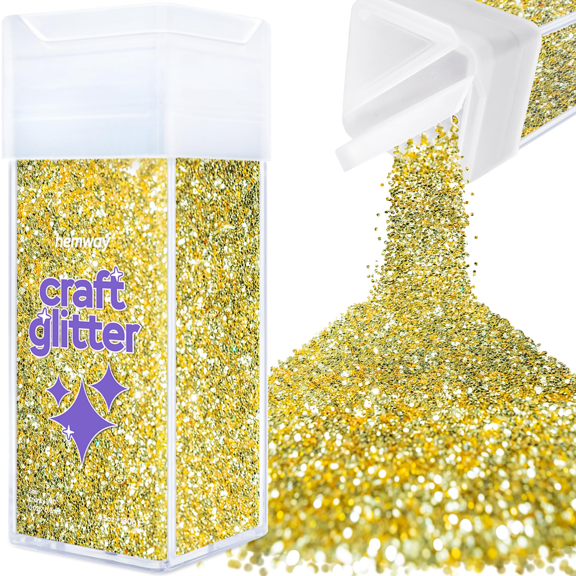 Hemway Glitter Shaker Sand Gold 110g Chunky, Craft Glitter Shaker for Resin & Epoxy Crafts, Christmas Art Supplies, Nail, Body, Face, Eye, Festival, Crafting, Slime, Sparkle