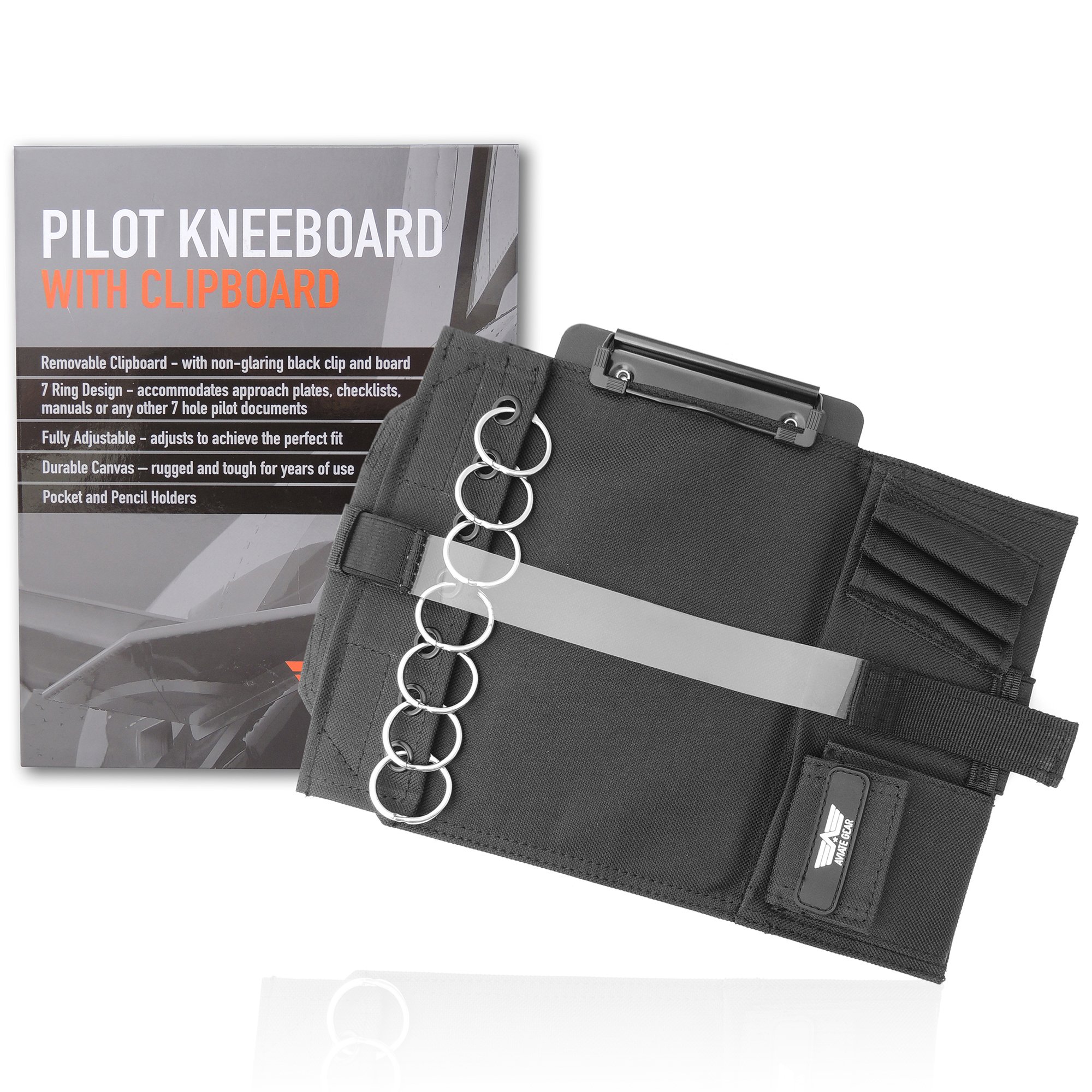 Pilot Kneeboard Includes Clipboard and 7 Rings for Attaching Approach