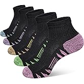Heyoboy Womens Ankle Anti-blister Thick Cushioned Cotton Wicking Hiking Athletic Running Socks 5 Pairs
