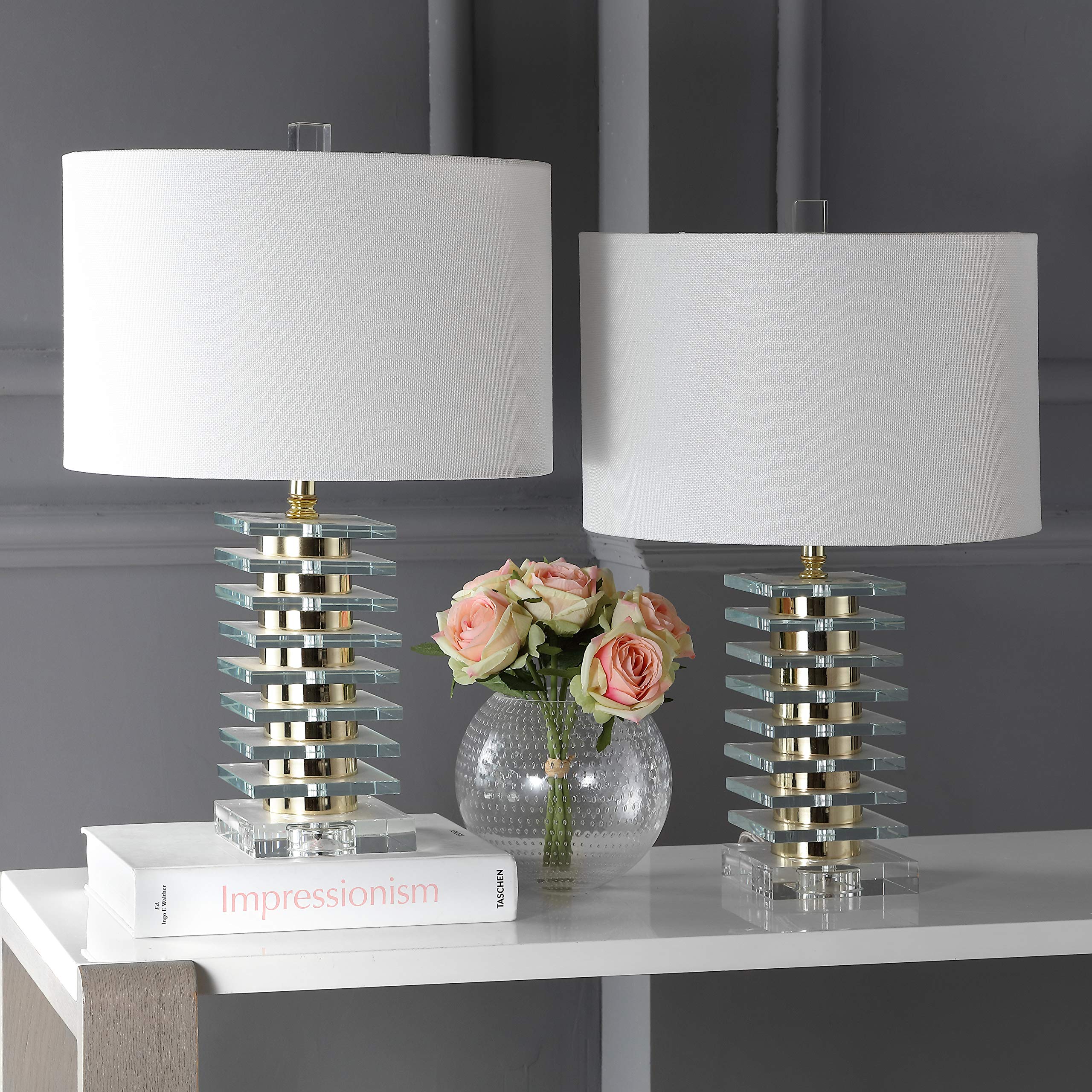 SAFAVIEH Modern Metal Table Lamps - Set of 2, in Clear and White