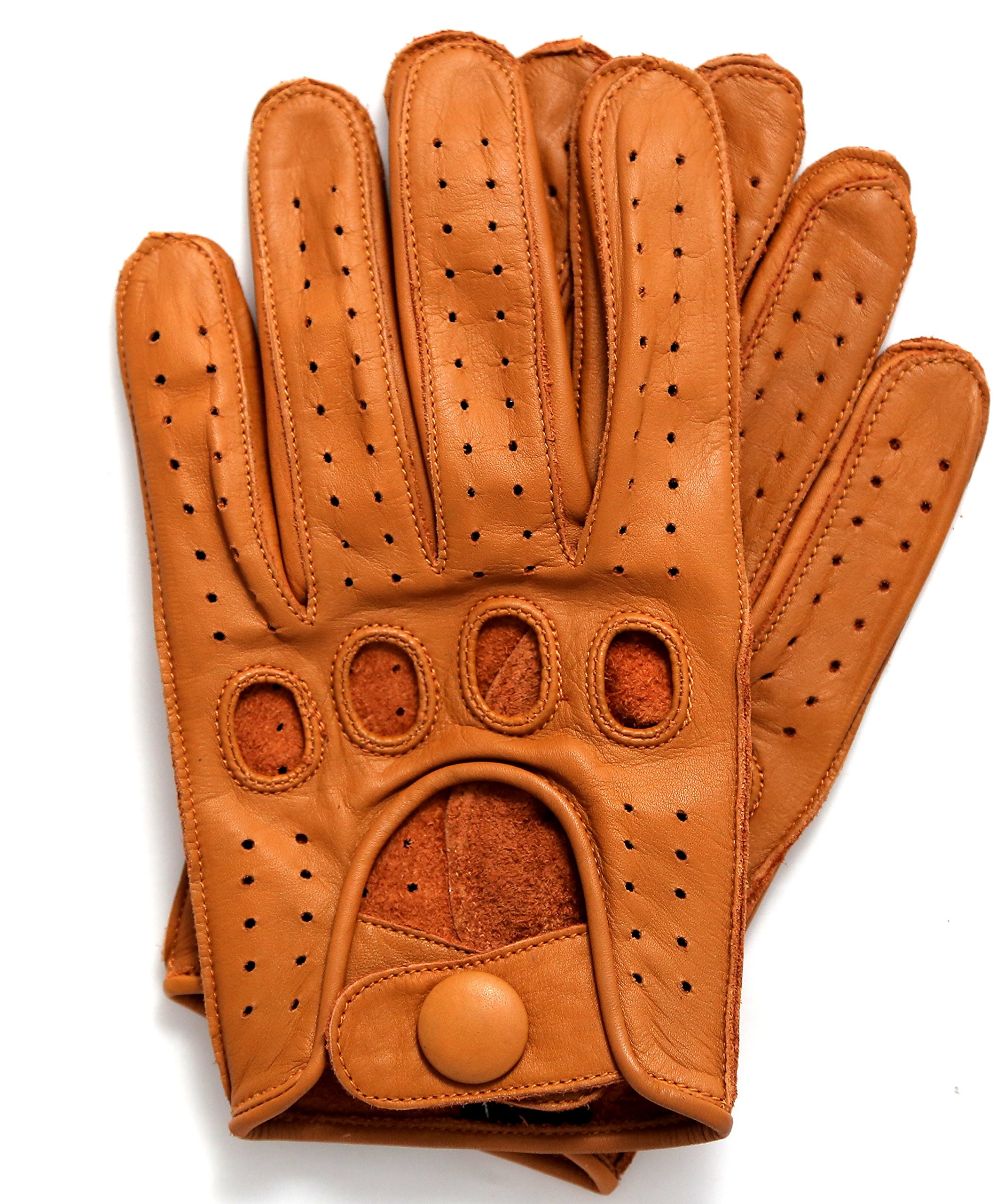 Photo 1 of Riparo Genuine Leather Reverse Stitched Driving Gloves (Medium, Cognac)