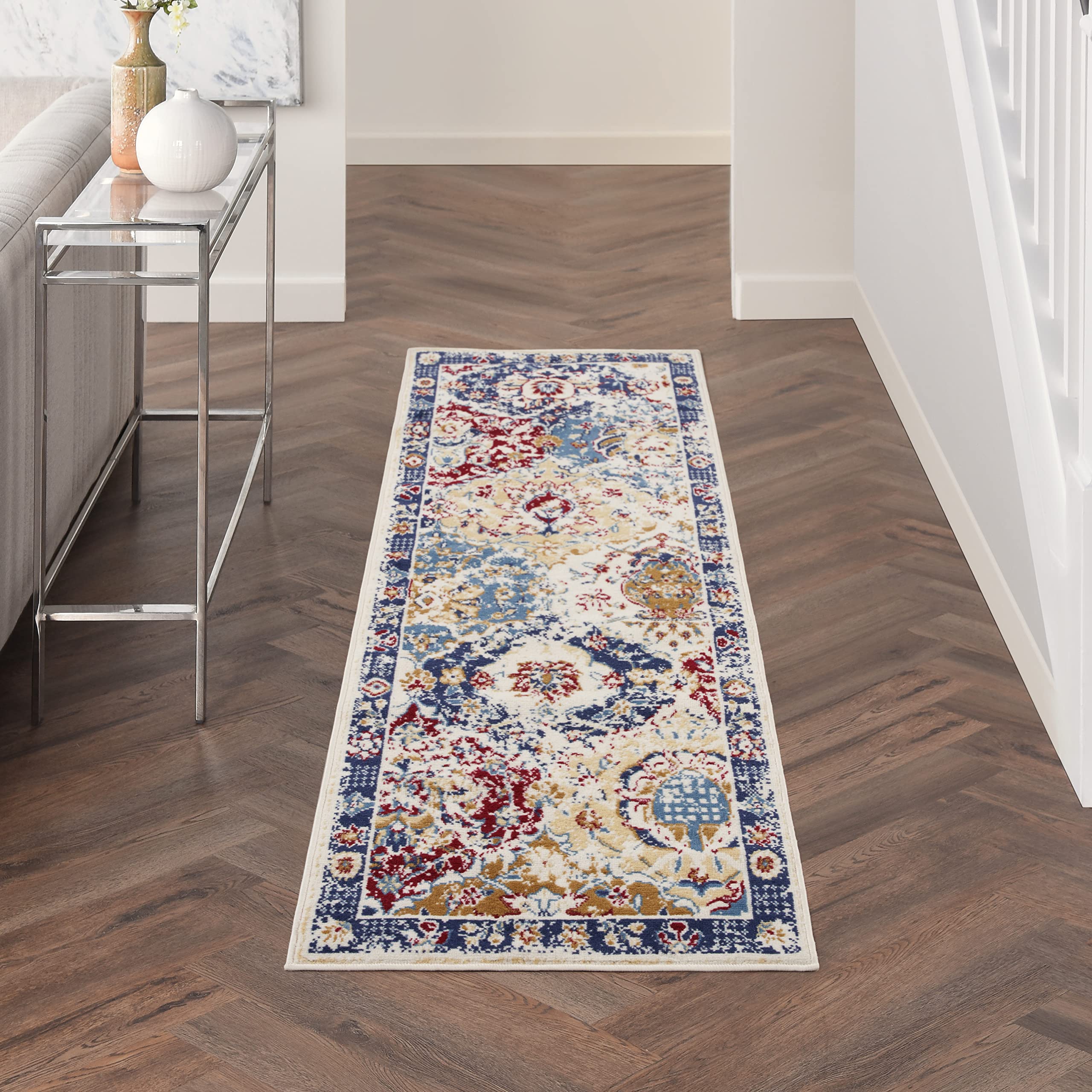 Nourison Home Grafix Blue Multicolor 2'3" x 10' Area Rug - Easy Clean, Non Shedding, Bed Room, Living Room, Dining Room, Kitchen (10' Runner) Image Nourison Home Grafix Blue Multicolor 2'3" x 10' Area Rug - Easy Clean, Non Shedding, Bed Room, Living Room, Dining Room, Kitchen (10' Runner) Image
