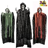 JOYIN Halloween Hanging Grim Reapers (3 Pack), One 47” and Two 35” Halloween Grim Reapers, Halloween Skeleton Flying Ghost fo