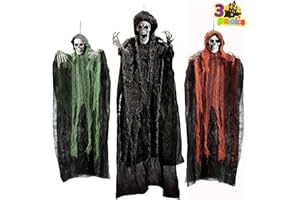 JOYIN Halloween Hanging Grim Reapers (3 Pack), One 47” and Two 35” Grim Reapers, Halloween Skeleton Flying Ghost for Haunted House Prop Décor, Outdoor Indoor Decor