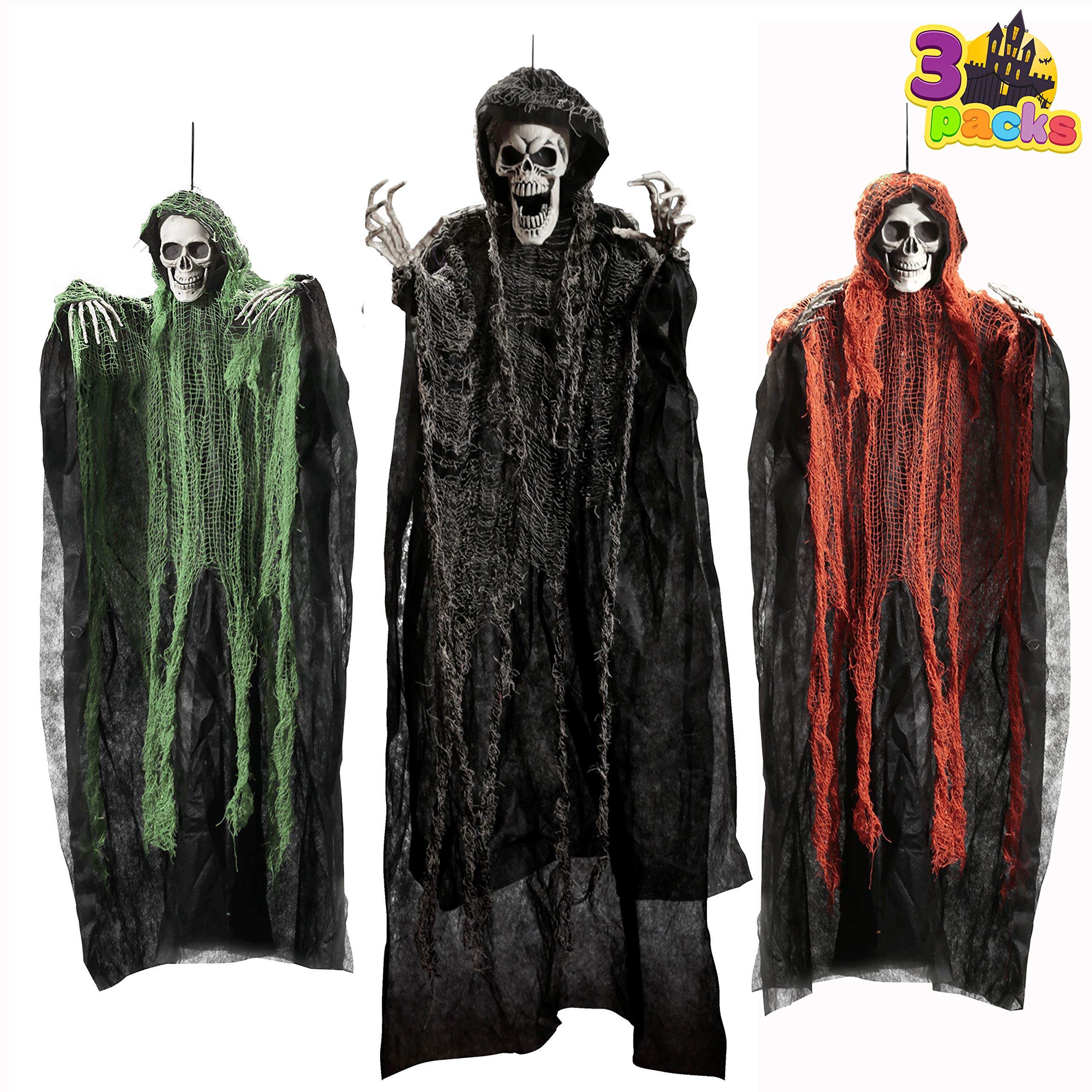 JOYIN Halloween Hanging Grim Reapers (3 Pack), One 47” and Two 35” Reapers, Skeleton Flying Ghost for Haunted House Prop Décor, Outdoor Indoor Decor