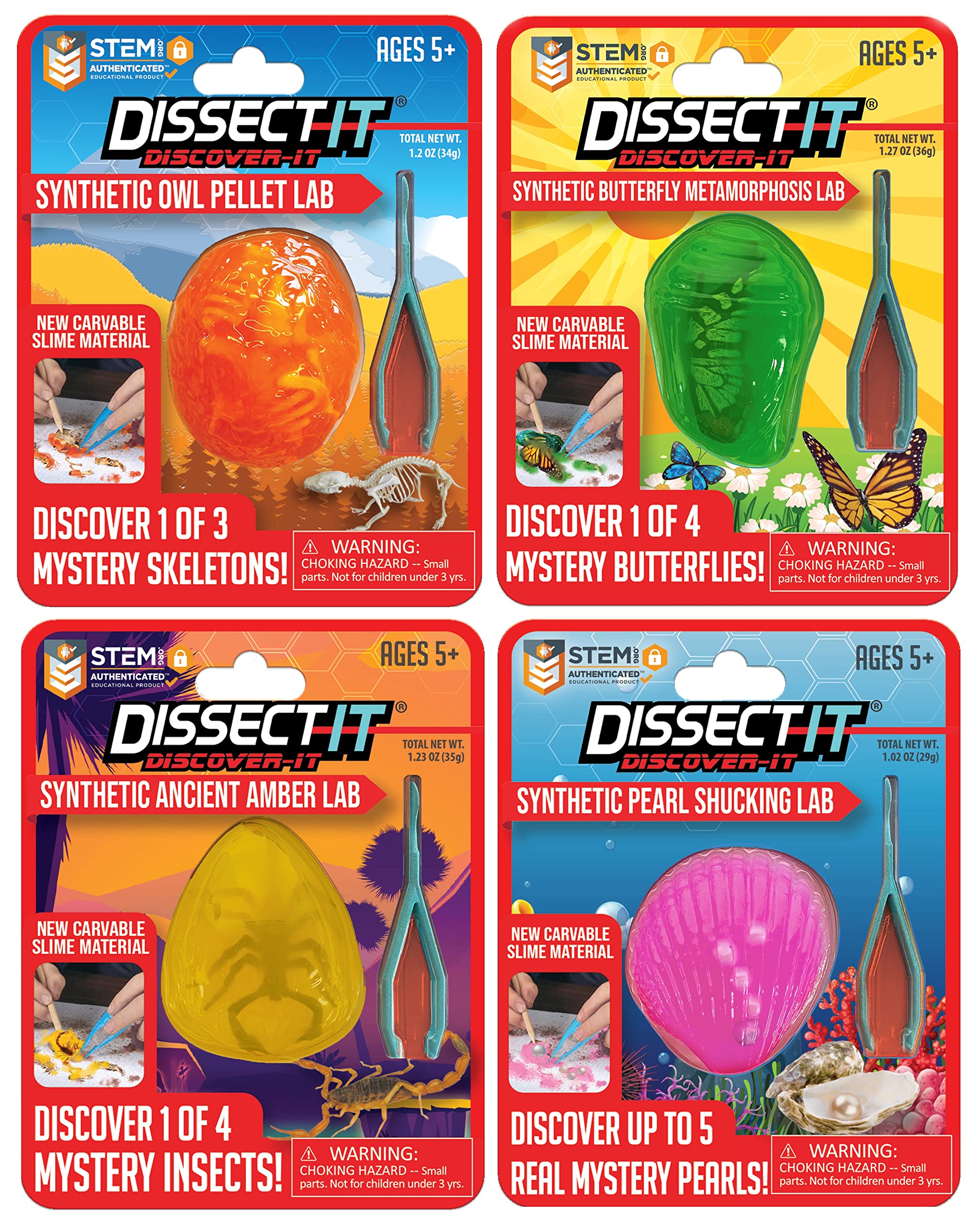 Dissect-It Discover-It Simulated Synthetic Lab Dissection STEM Toy, Complete Set of 4 Kits, Kids’ Home Learning Science Projects, Great for Young Scientists!