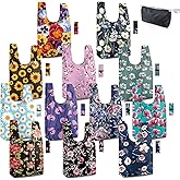 BeeGreen Large Flower Tote Bag - 12 Pack Heavy Duty Reusable Grocery Bags and Foldable Shopping Bags for Groceries, Cute Travel Reusable Gifts,Lightweight Washable Cloth Bag With Handles for Women​