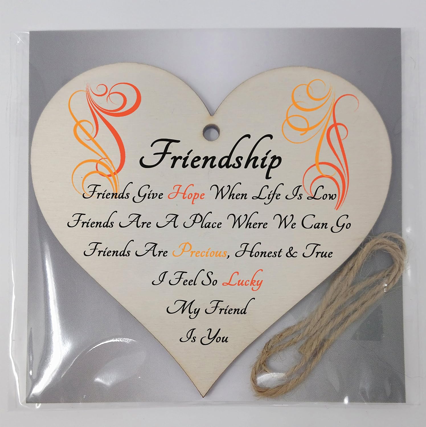 Heart Shaped Friendship Gift Plaque, Sentimental Wooden Hanging Decoration with Twine, Uplifting Quote for Best Friend BFF - Image 5
