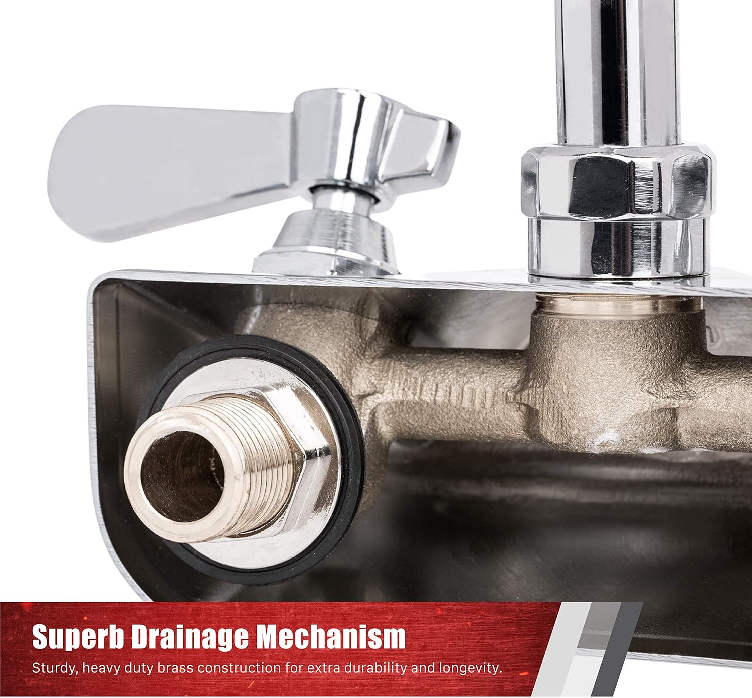 Kitchen Sink Faucet Wall Mount - DuraSteel 4" Center Commercial Kitchen Sink Faucet with 3-1/2" Gooseneck Spout - Dual Lever Handles - Brass Constructed & Chrome Polished - - 