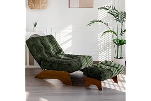 MAXYOYO Accent Chair with Ottoman Adjustable Backrest, Tufted Living Room Chair Upholstered Lounge Chair with Footrest Set, Modern Chair Cozy Reclining Chair for Reading Room, Green