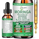 Moringa Liquid Drops,Organic High Absorption Moringa Tincture w/Soursop Sea Moss Black Seed Oil Oregano Oil,Pure Moringa Oleifera Leaf Extract for Energy,Skin,Immune & Gut Health,Non-GMO,30 Servings