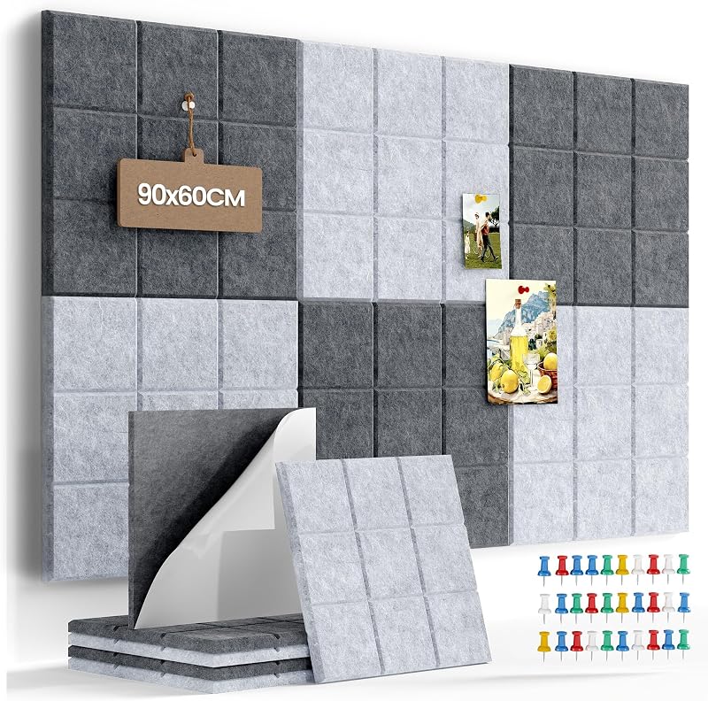 Uoisaiko 6pc Large 30x30cm Felt Bulletin Board Tiles with 30 Pins - Self