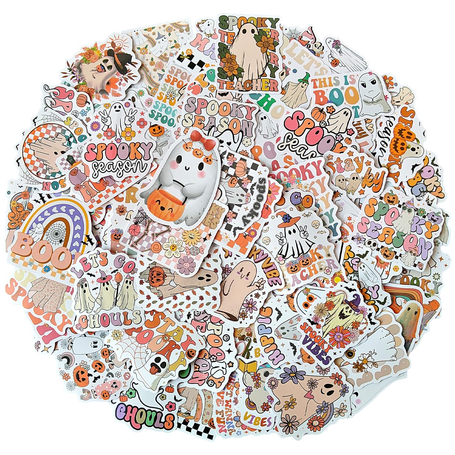 AXEN 100PCS Groovy Halloween Stickers Pack, Halloween Themed Vinyl Stickers for Laptop, Phone, Water Bottles, Computer, Flask and More