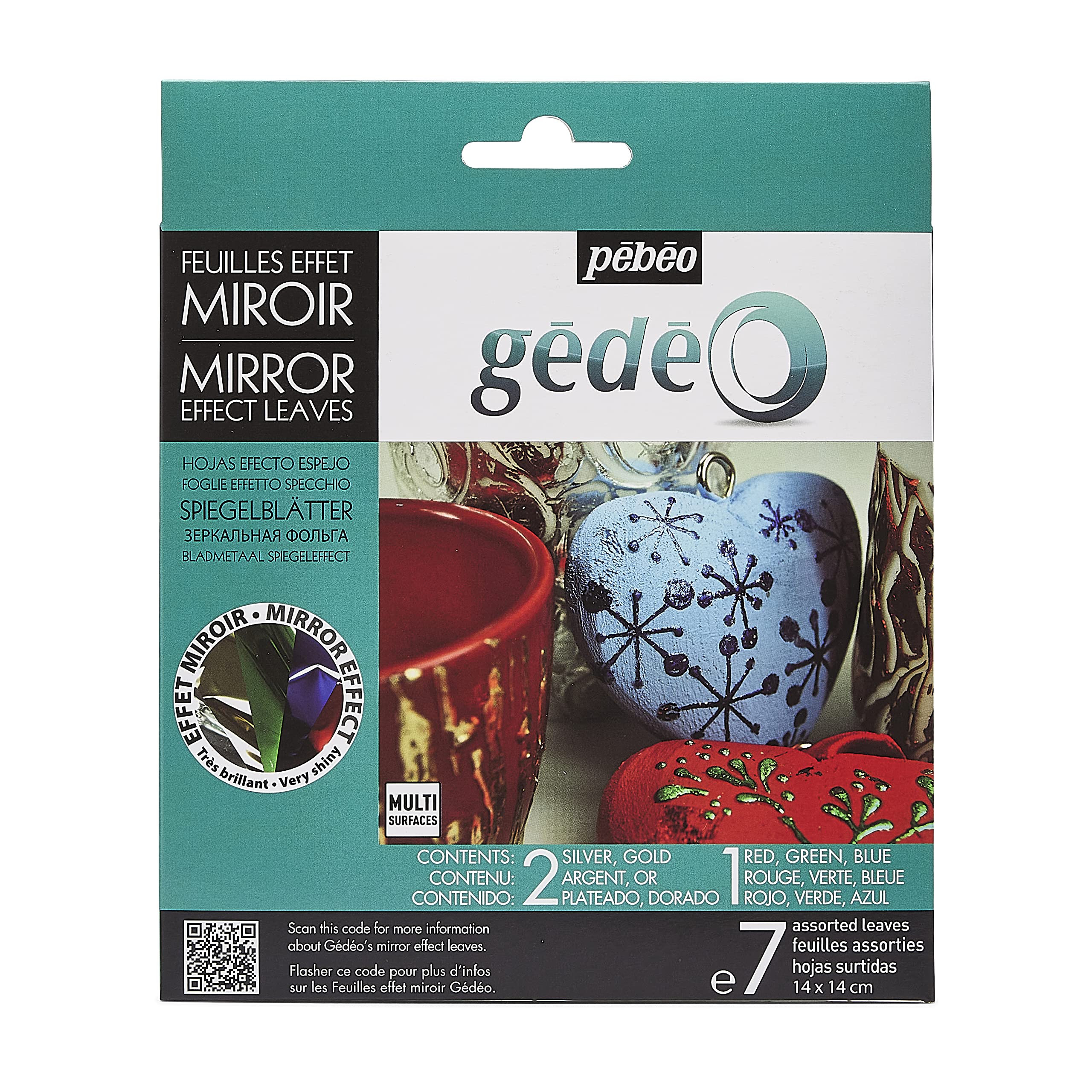PEBEO,3.50 x 6.00 x 8.50 cm,766580 Pack of 7 Mirror Effect Metal Leaves, Multi-Colour, 3.5 x 6 x 8.5 cm