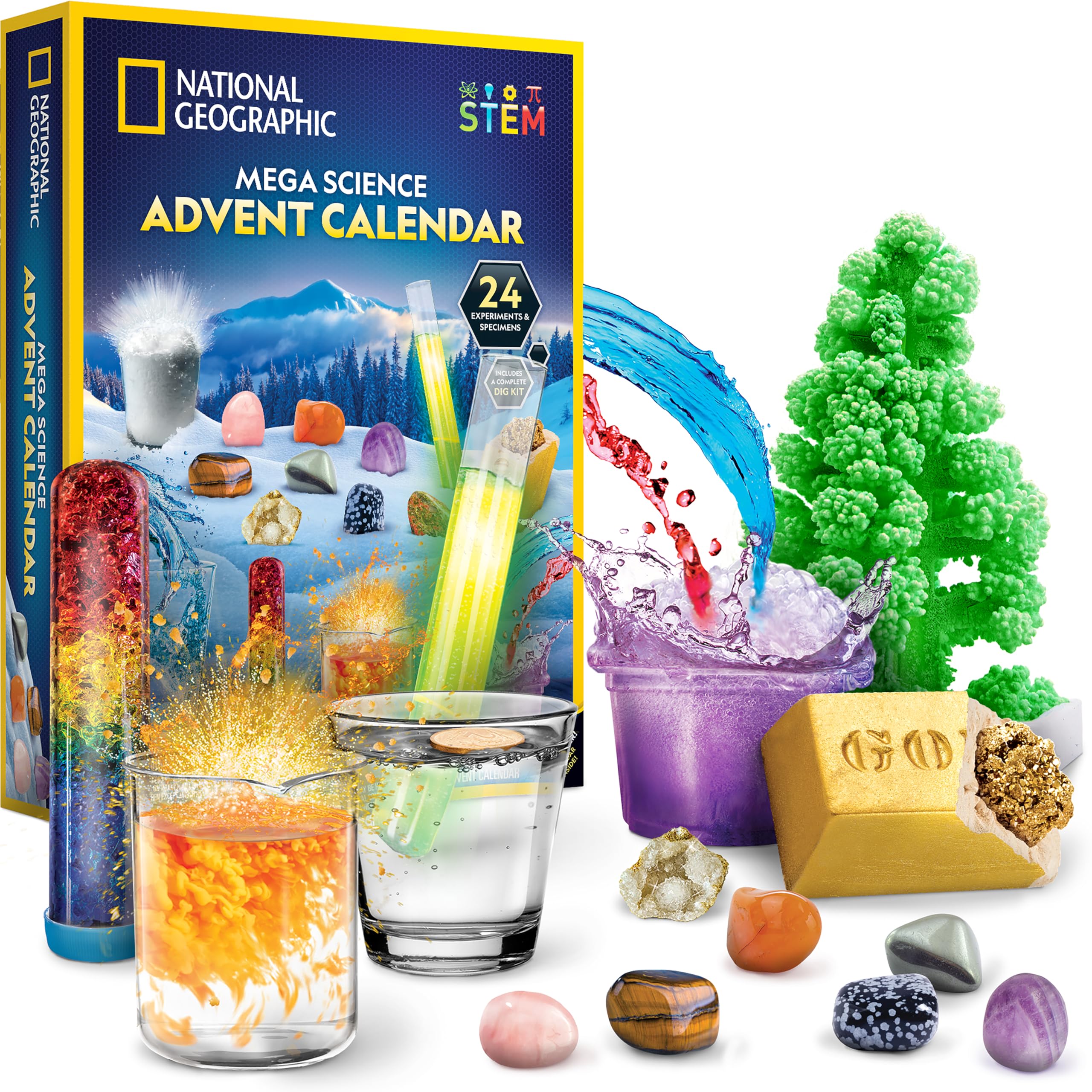 Photo 1 of NATIONAL GEOGRAPHIC Science Kit & Rock Collection Advent Calendar 2024 – Jumbo Advent Calendar with 24 Days of Science Experiments, Gemstones & More for Kids, STEM Projects for Kids Ages 8-12