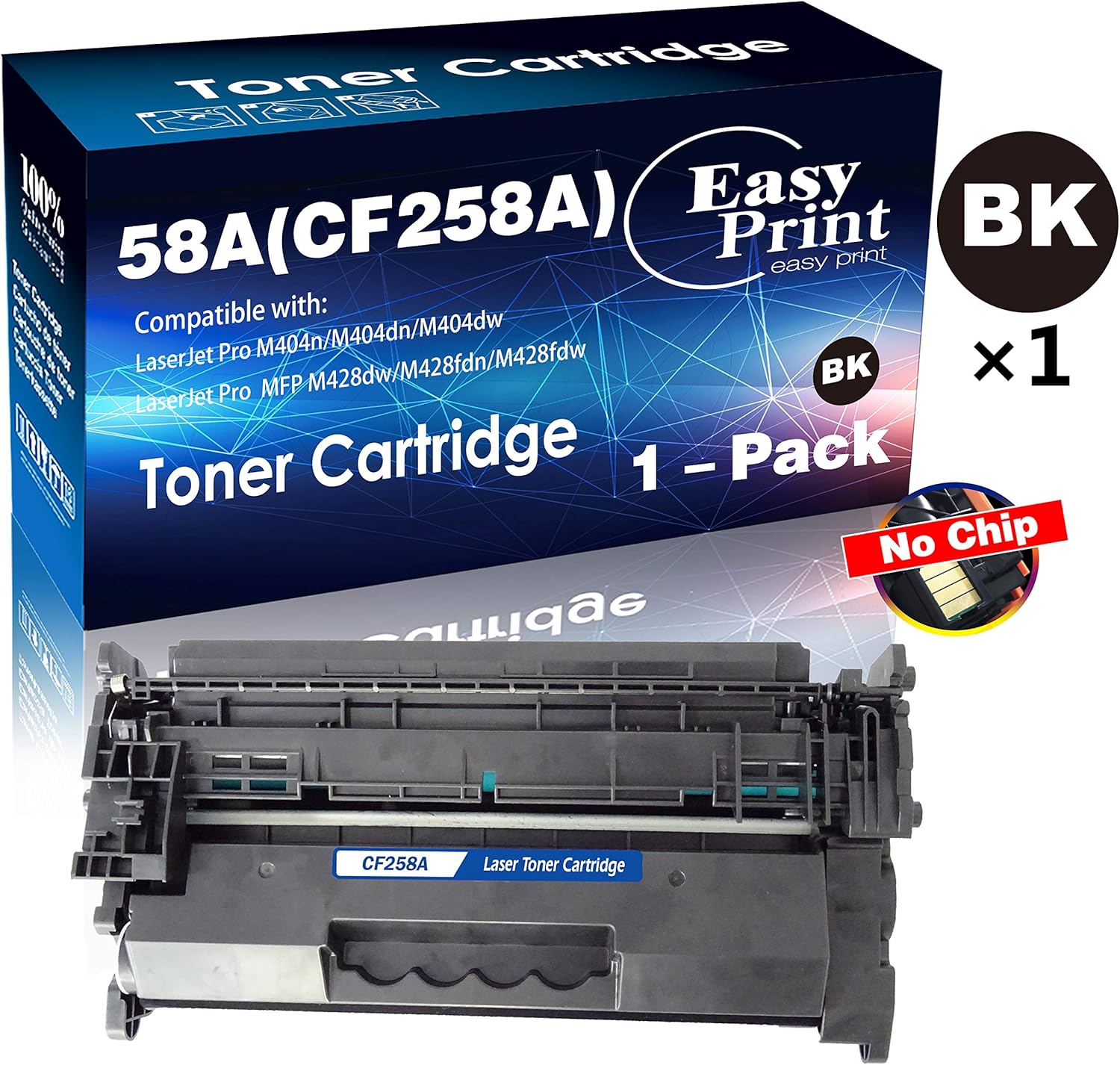 (1-Pack, DIY Chip, Black) Compatible CF258A 58A Toner Cartridge 58X Used for HP Laserjet Pro M404dn M404dw M404n MFP M428fdw M428fdn M428dw M304 Printer, Sold by EasyPrint