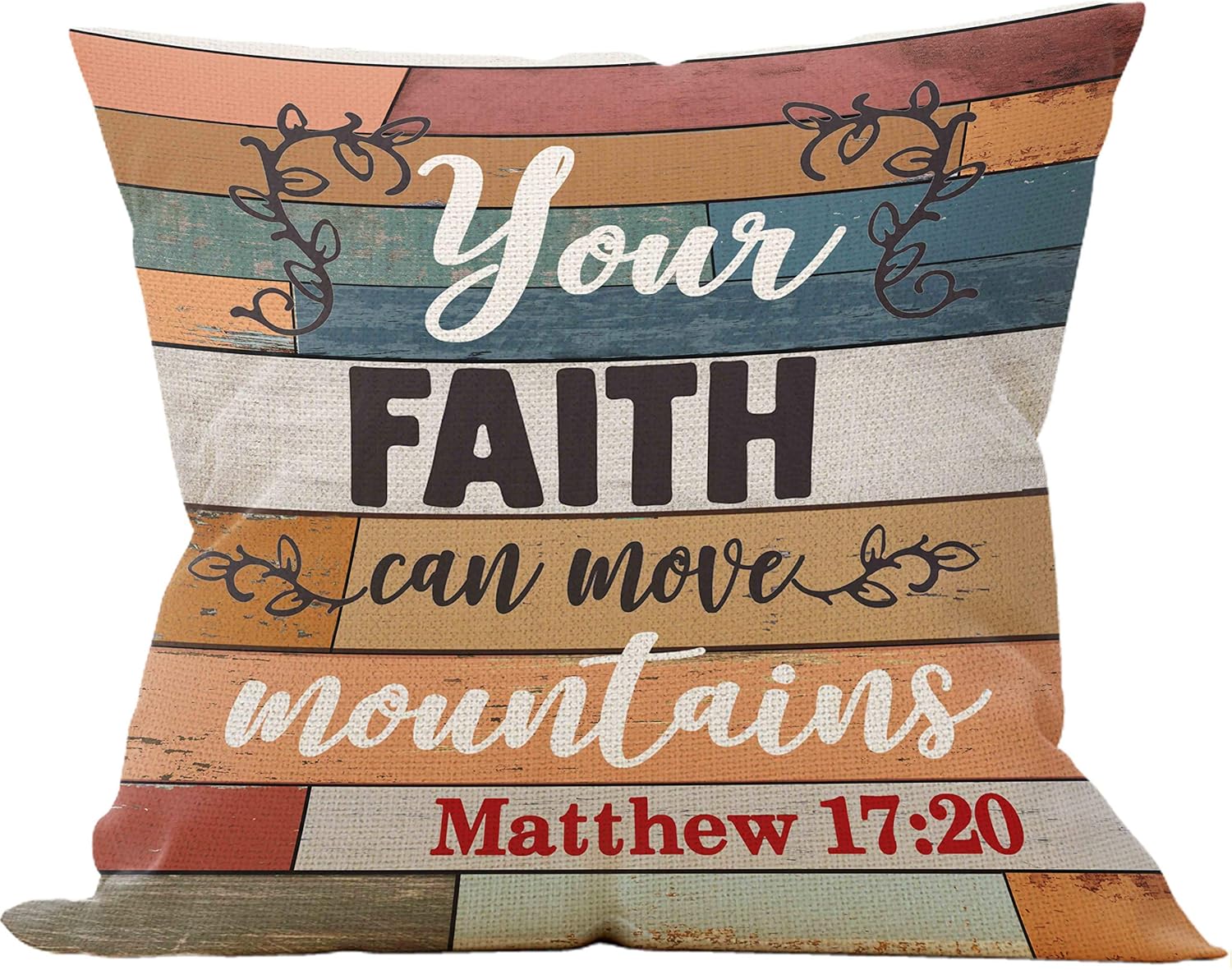 Your Faith Can Move Mountains Throw Pillow Case, Christian Decor, Christian Gift, Church Gifts, 18 x 18 Inch Scripture Art Decorative Linen Cushion Cover for Sofa Couch Bed, Matthew 17:20